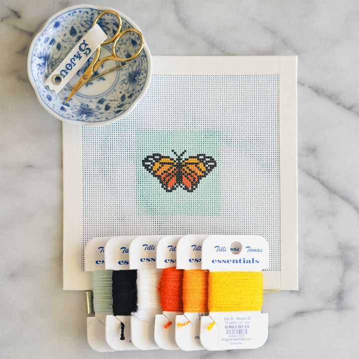 Mini Monarch Butterfly Needlepoint Canvas by Initial K Studio in 18 Mesh