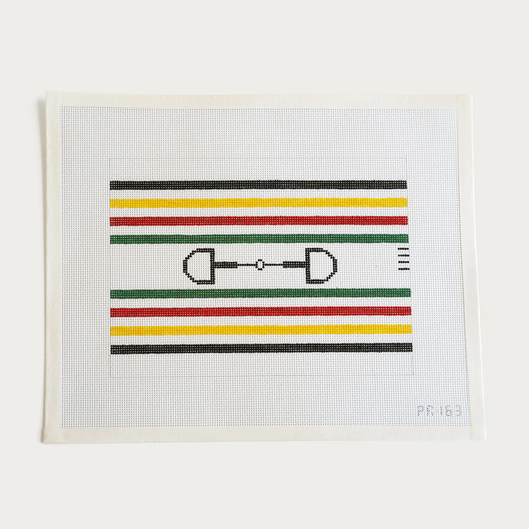 Hand-painted needlepoint canvas inspired by trading blankets, 7.25" x 10" on 13 mesh.