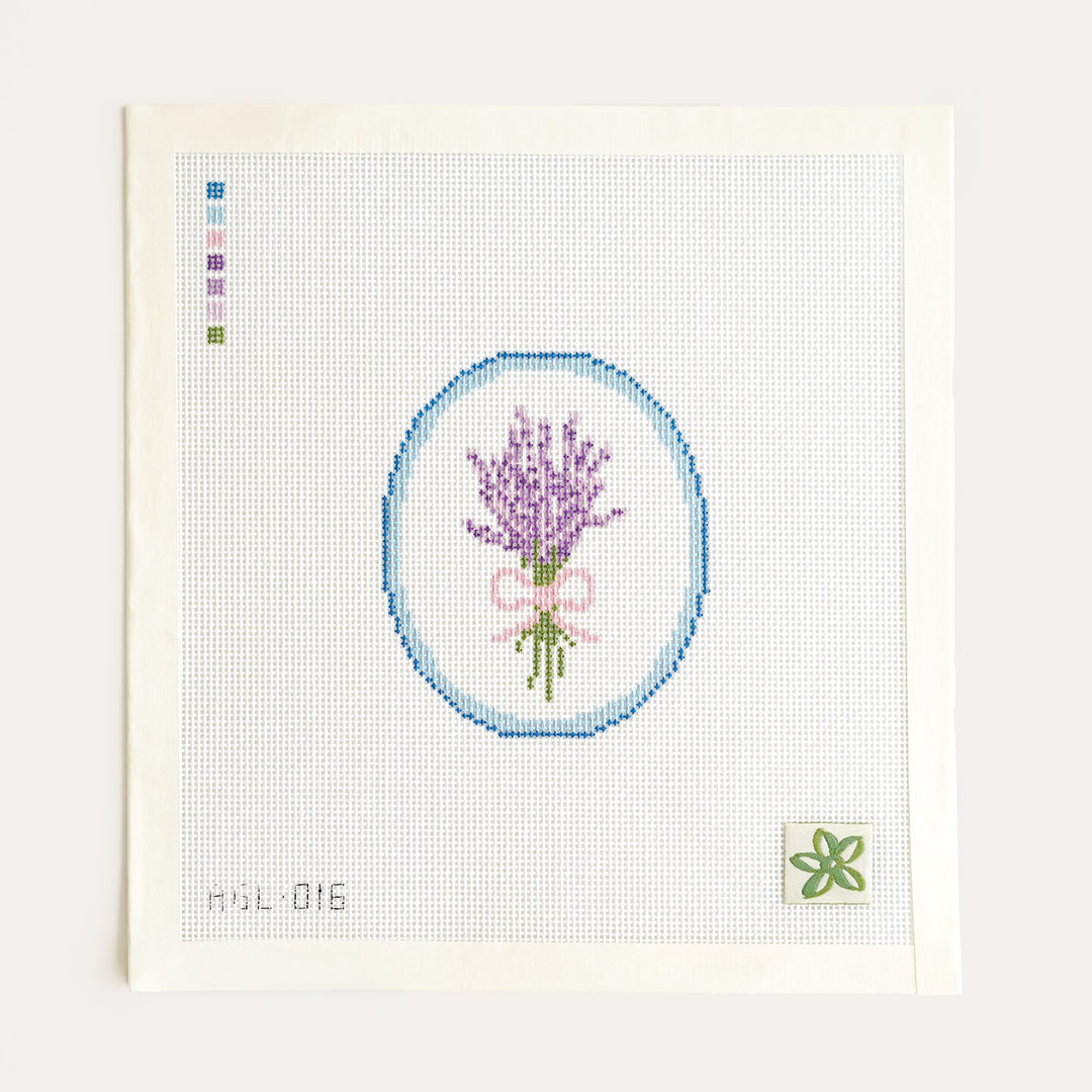 Bunches of Lavender needlepoint canvas hand-painted on 18 mesh with a 4 by 4 inch design area by Dogwood Needlepoint