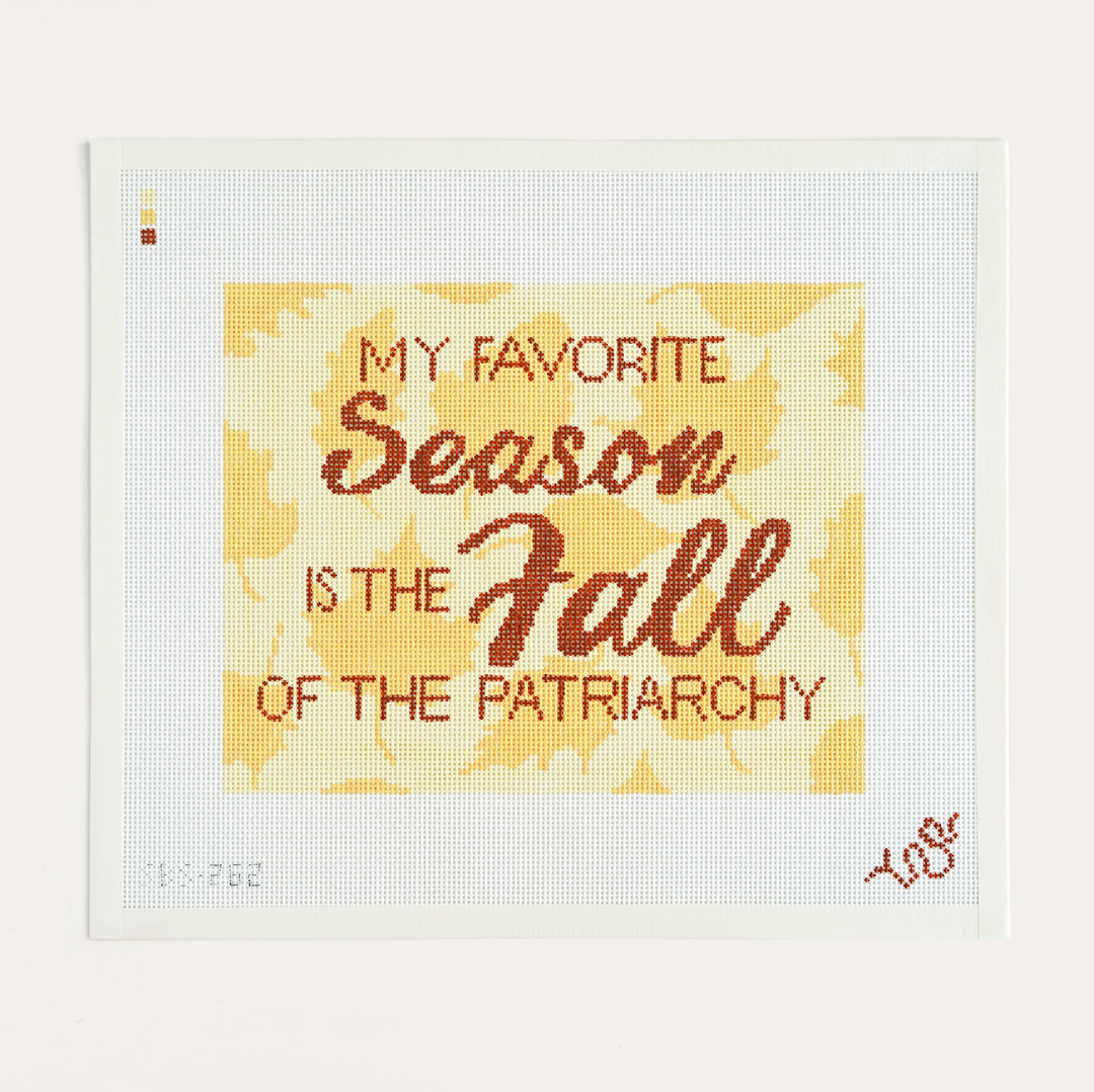 Fall of the Patriarchy feminist needlepoint canvas, 8" x 10" on 13 mesh by Spellbound Stitchery
