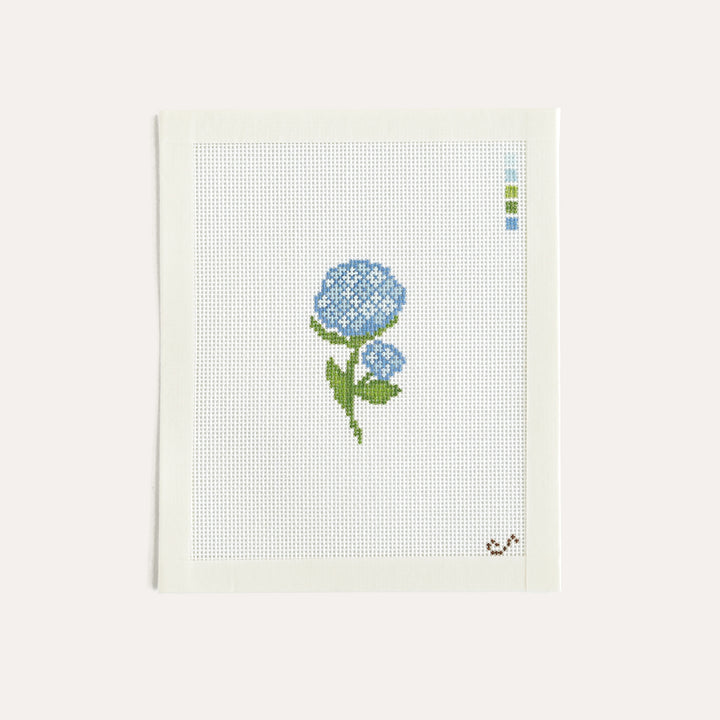 Mini Hydrangea needlepoint canvas by A Sunday Shoppe, 18 mesh blue floral design