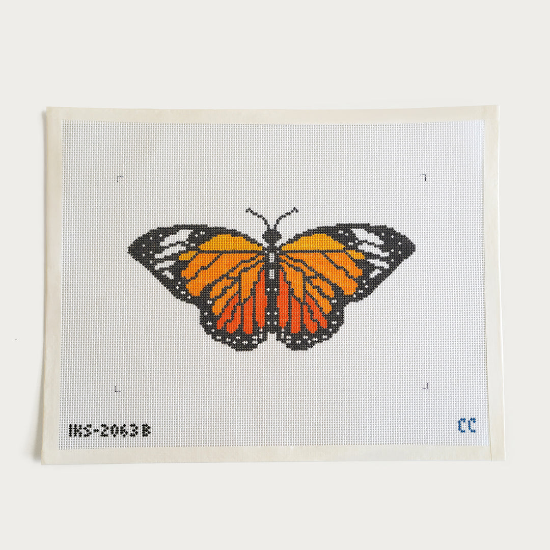 Large monarch butterfly needlepoint canvas hand-painted on 13 mesh by Initial K Studio