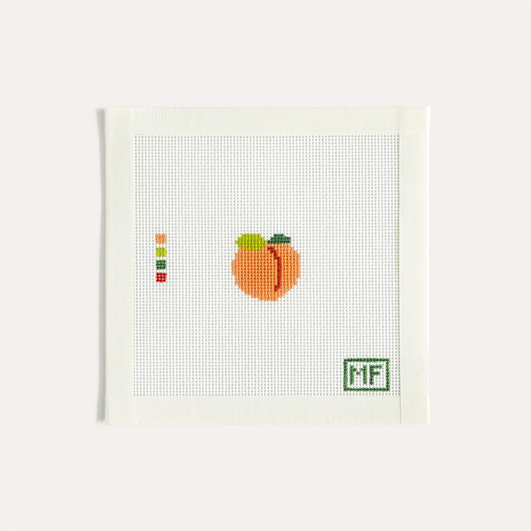 Peach Mini needlepoint canvas, 1.25 x 1.25 inch stitch painted design on 18 mesh by MF Needlepoint