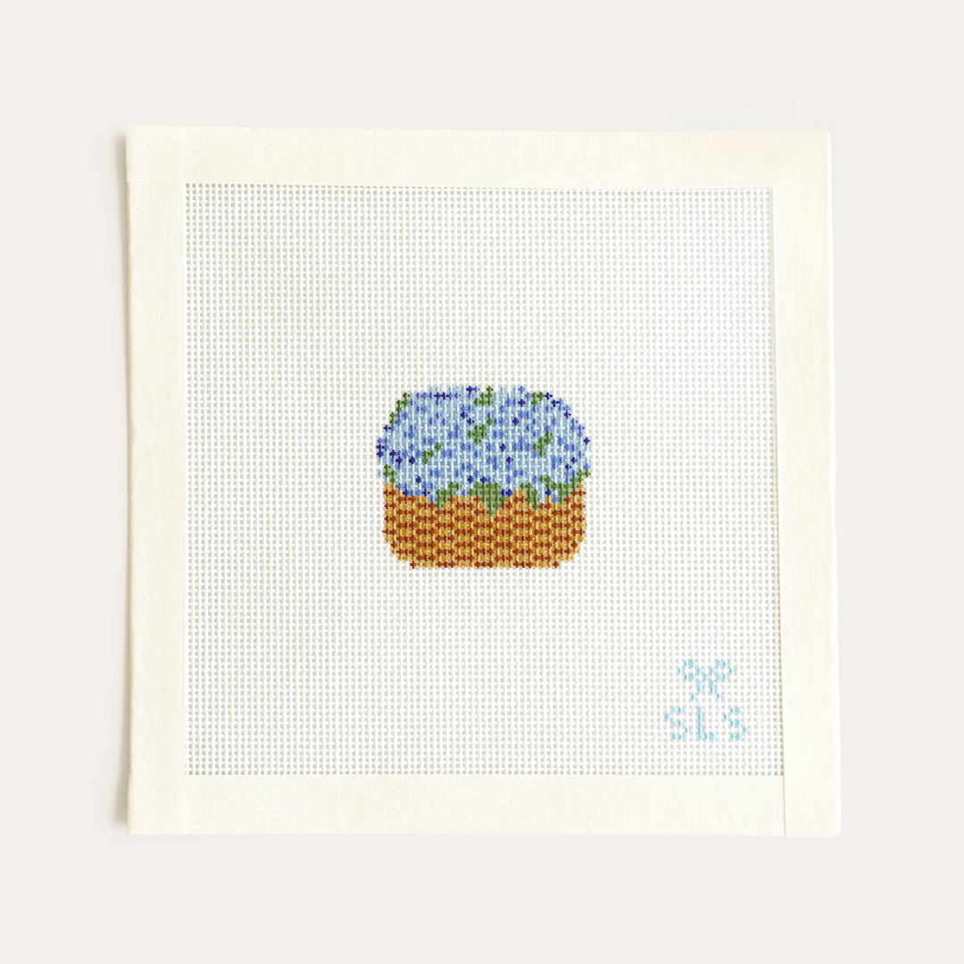Petite Nantucket Basket needlepoint canvas hand-painted on 18 mesh with a 1.8 by 1.6 inch design