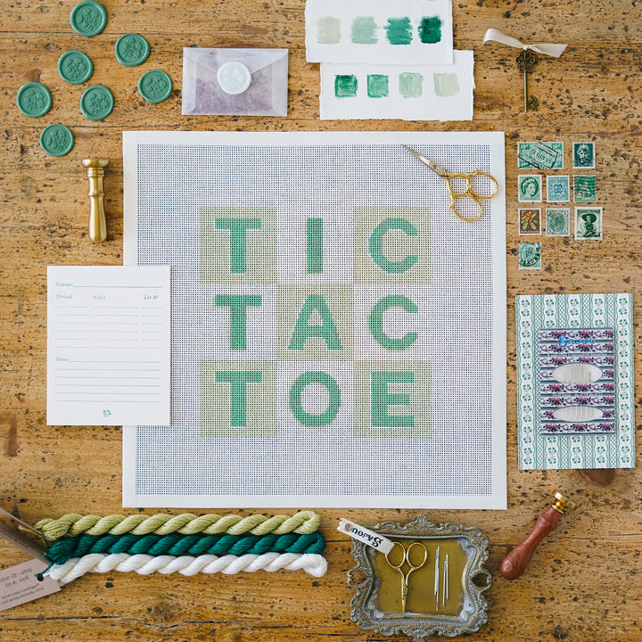 Green Tic-Tac-Toe needlepoint canvas by The Needlepoint Vault on 13 mesh