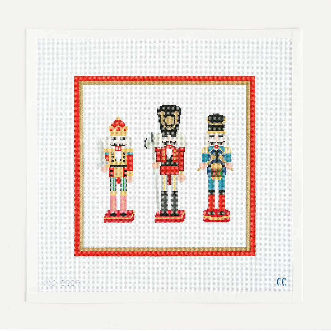 Trio Nutcracker needlepoint canvas by Initial K Studio on 18 mesh