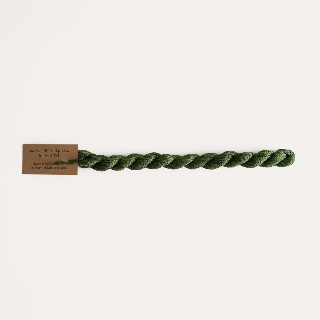 Silk & Ivory thread color 107 Dill Pickle for needlepoint stitching