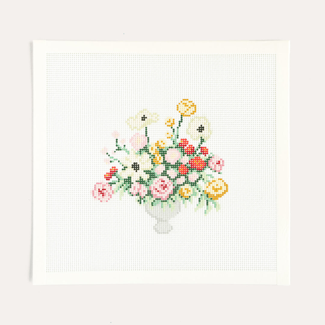A garden party bouquet needlepoint canvas on 13 mesh