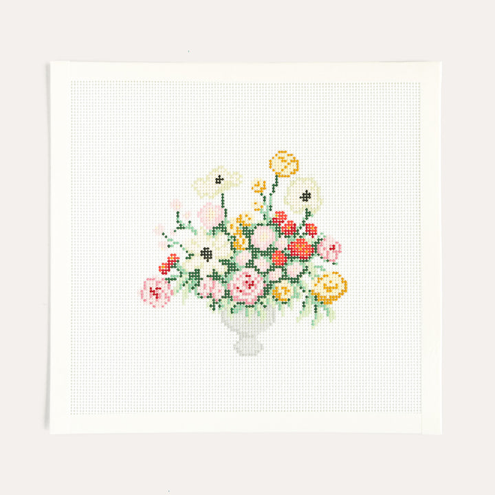 A garden party bouquet needlepoint canvas on 13 mesh