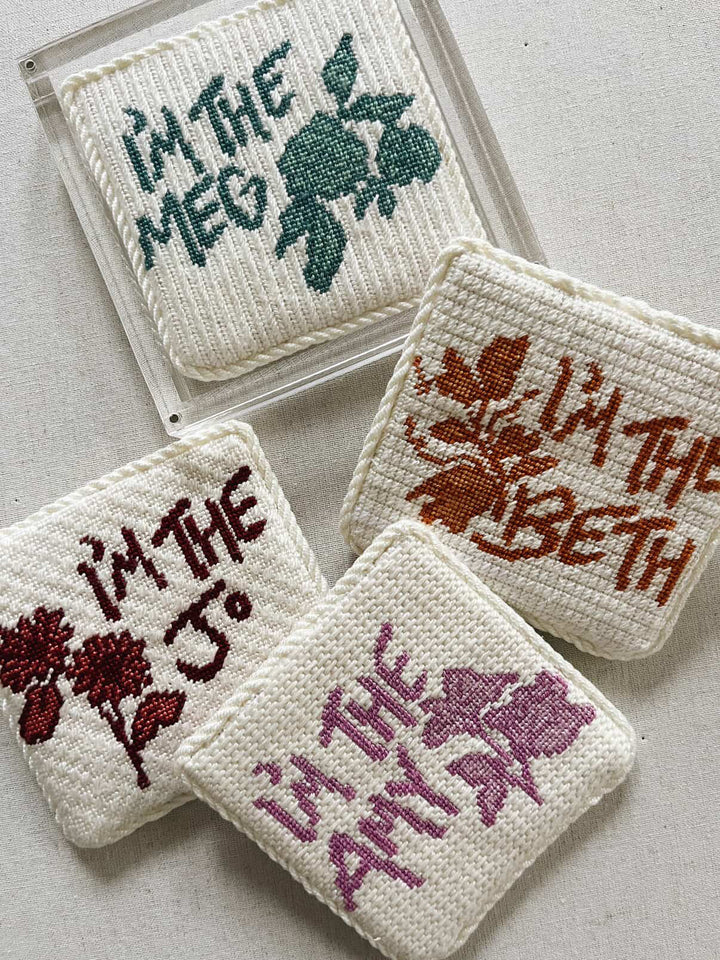 Acrylic magnetic needlepoint coaster used for displaying needlepoint projects up to 4"x4"