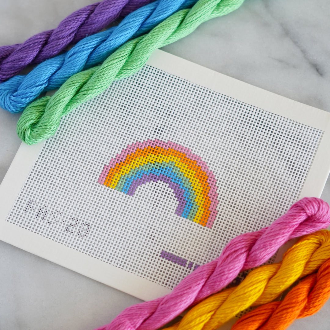 Mini Rainbow Needlepoint canvas by Frances Abel with Planet Earth Silk threads