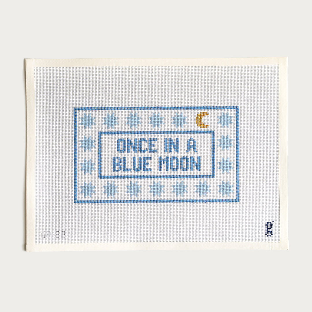 Once in a Blue Moon needlepoint canvas, 5” x 8.7” on 13 mesh, featuring a celestial design.