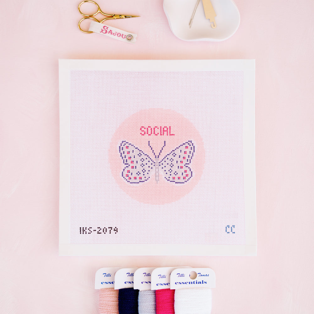 Social Butterfly Needlepoint Canvas by Initial K Studio in 18 mesh