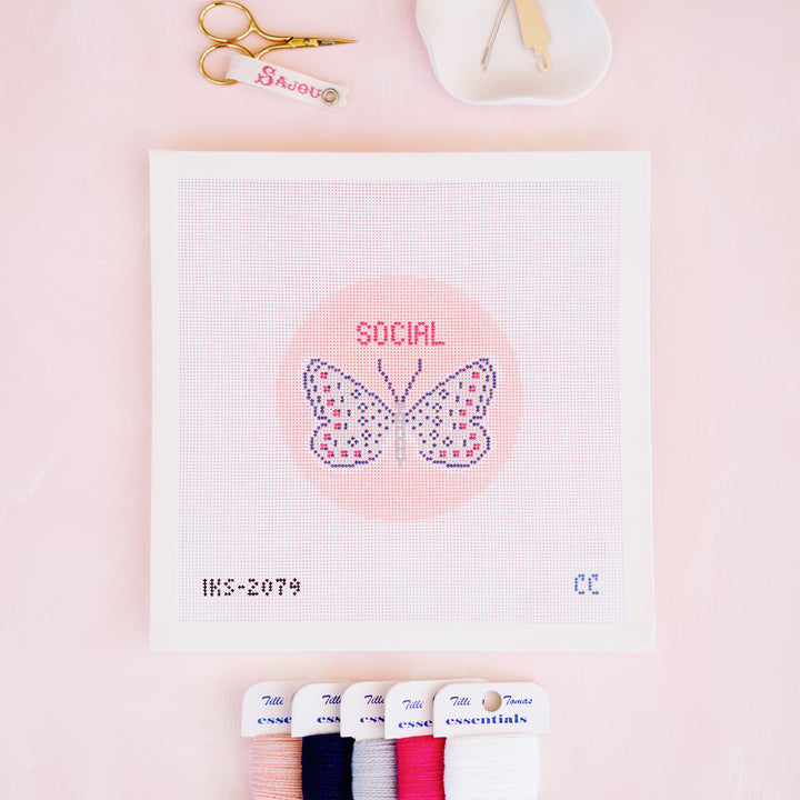Social Butterfly Needlepoint Canvas by Initial K Studio in 18 mesh