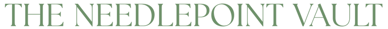 The Needlepoint Vault Logo in a green serif font