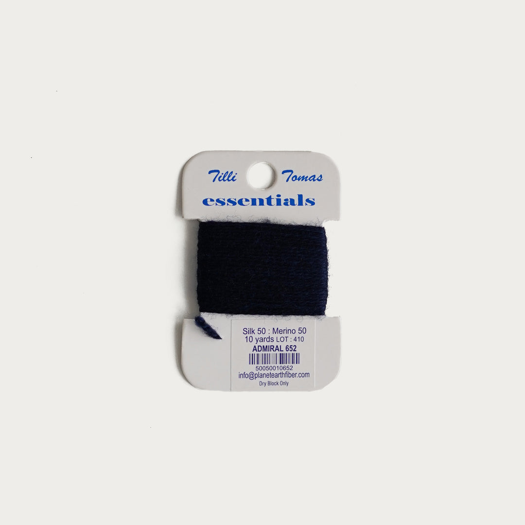 Tilli Tomas Essentials Thread Card in Admiral E-652 - 50% silk, 50% merino wool, perfect for 18 mesh needlepoint.