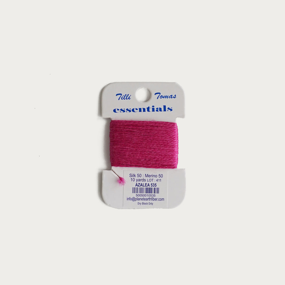 Tilli Tomas Essentials Thread Card in Azalea E-535 - 50% silk, 50% merino wool, perfect for 18 mesh needlepoint.