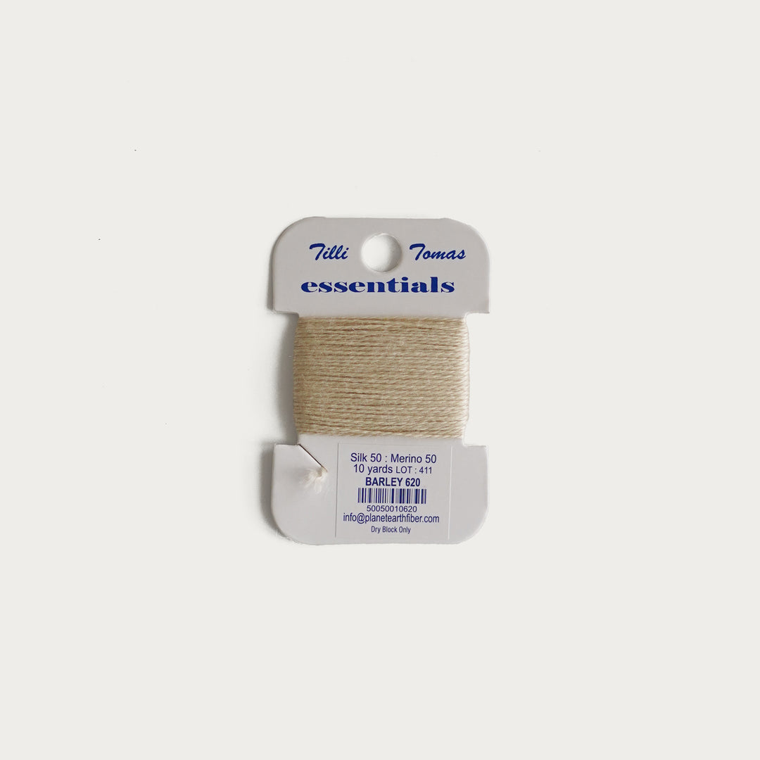 Tilli Tomas Essentials Thread Card in Barley E-620 - 50% silk, 50% merino wool, perfect for 18 mesh needlepoint.