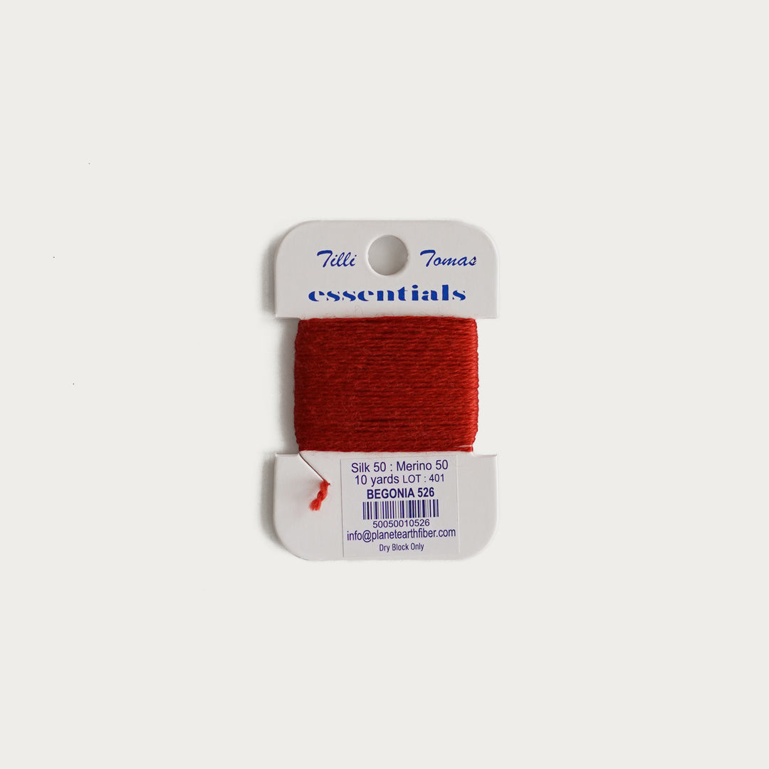 Tilli Tomas Essentials Thread Card in Begonia E-526 - 50% silk, 50% merino wool, perfect for 18 mesh needlepoint.