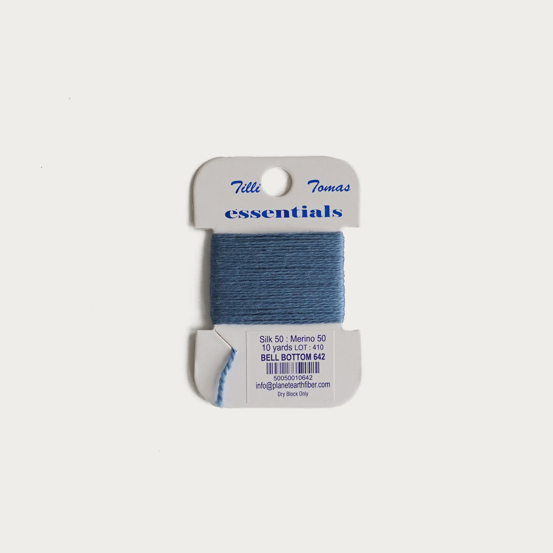 Tilli Tomas Essentials Thread Card in Bell Bottom E-642 - 50% silk, 50% merino wool, perfect for 18 mesh needlepoint.