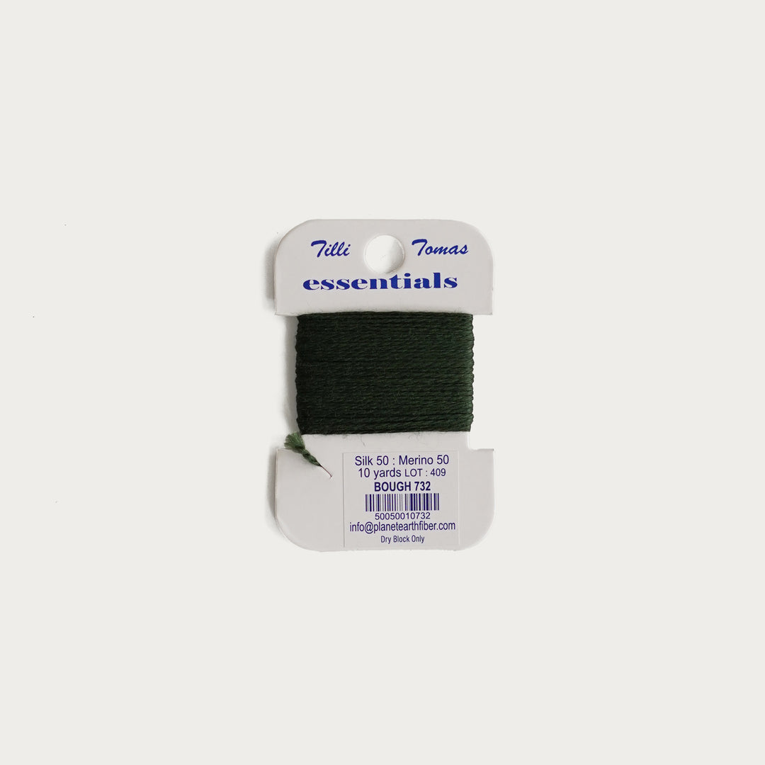 Tilli Tomas Essentials Thread Card in Bough E-732 - 50% silk, 50% merino wool, perfect for 18 mesh needlepoint.