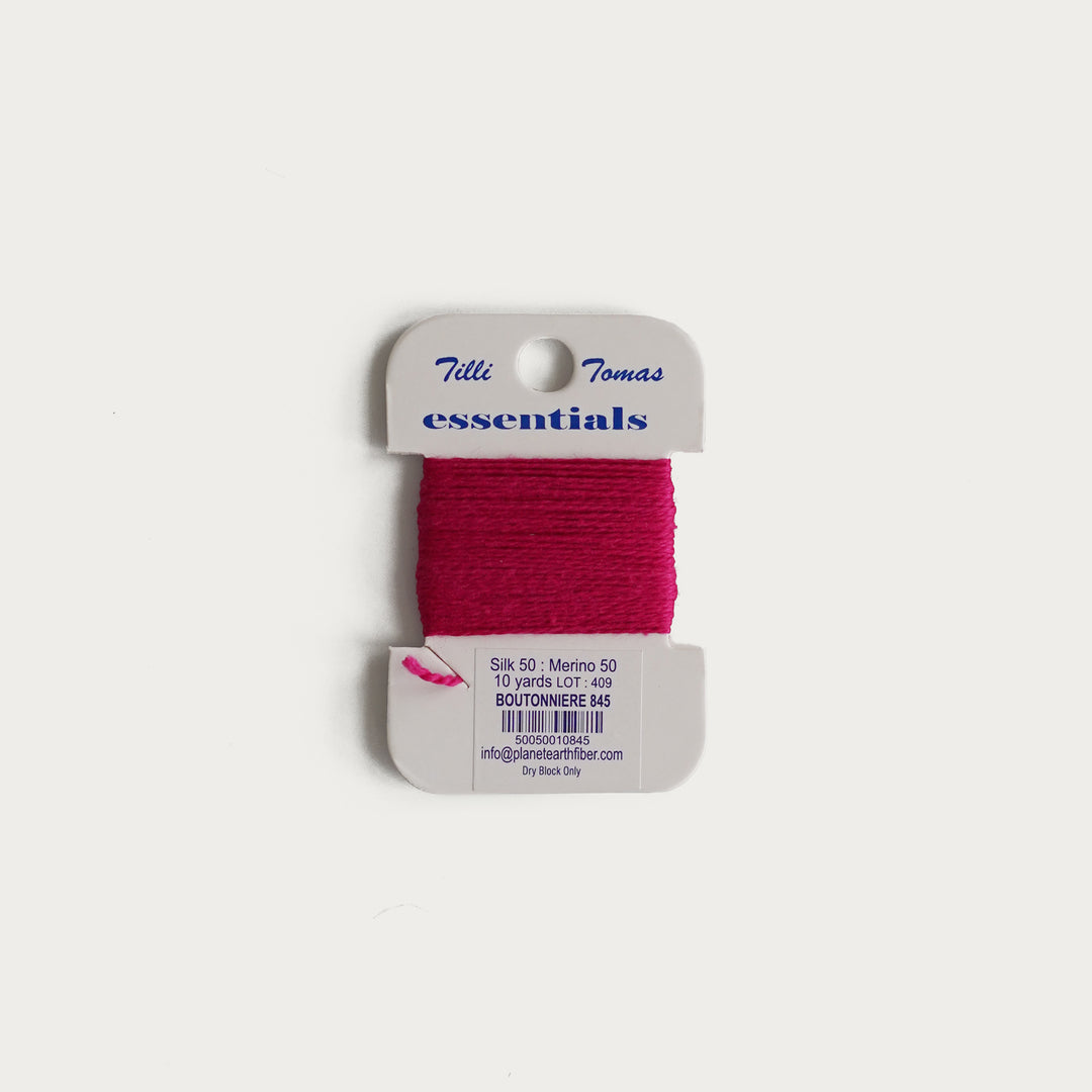 Tilli Tomas Essentials Thread Card in Boutonniere E-845 - 50% silk, 50% merino wool, perfect for 18 mesh needlepoint.