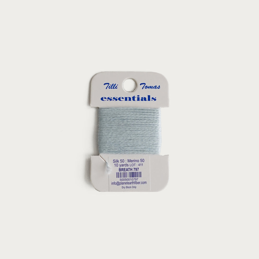 Tilli Tomas Essentials Thread Card in Breath E-797 - 50% silk, 50% merino wool, perfect for 18 mesh needlepoint.