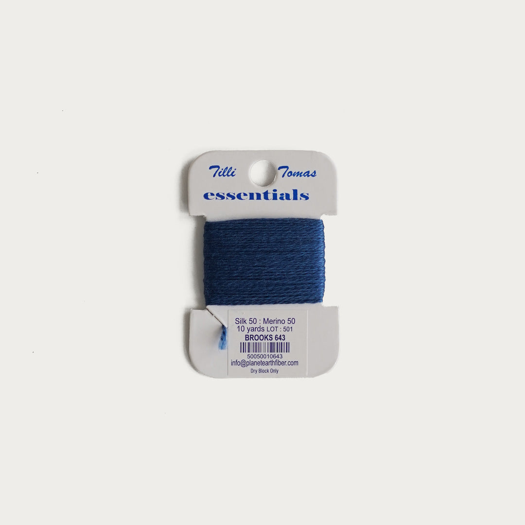 Tilli Tomas Essentials Thread Card in Brooks E-643 - 50% silk, 50% merino wool, perfect for 18 mesh needlepoint.