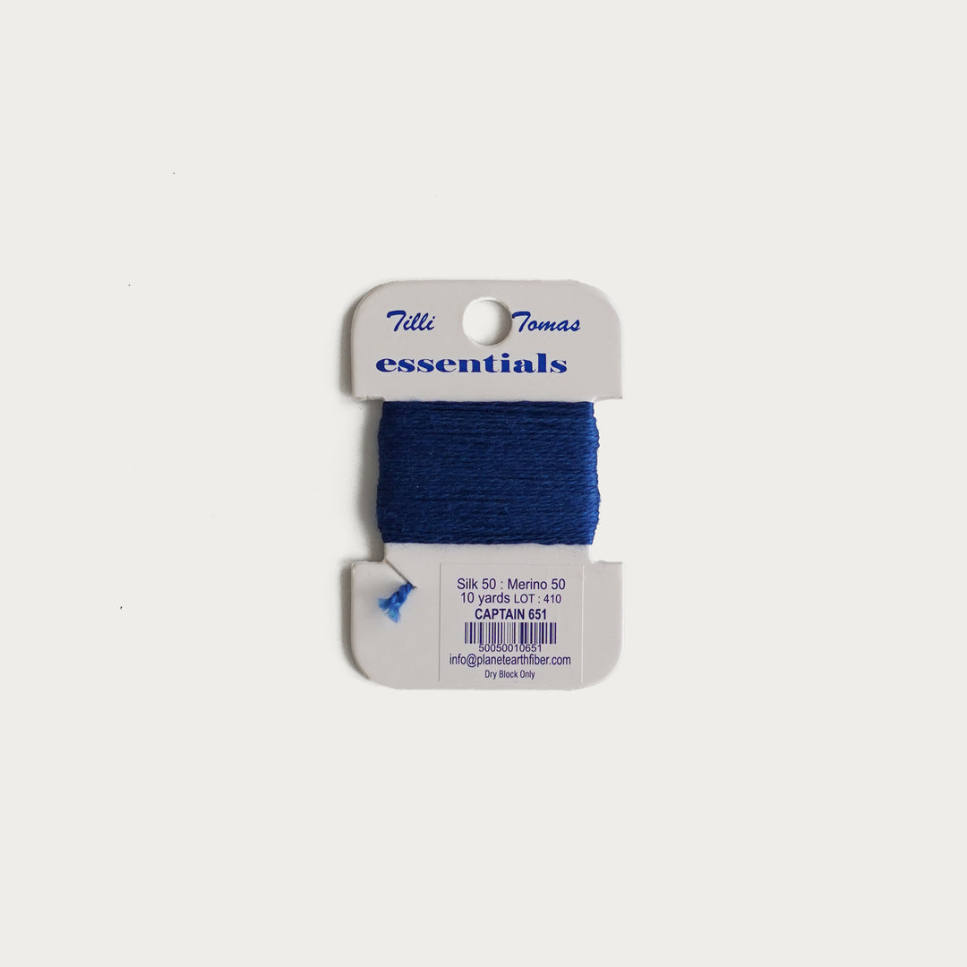 Tilli Tomas Essentials Thread Card in Captain E-651 - 50% silk, 50% merino wool, perfect for 18 mesh needlepoint.