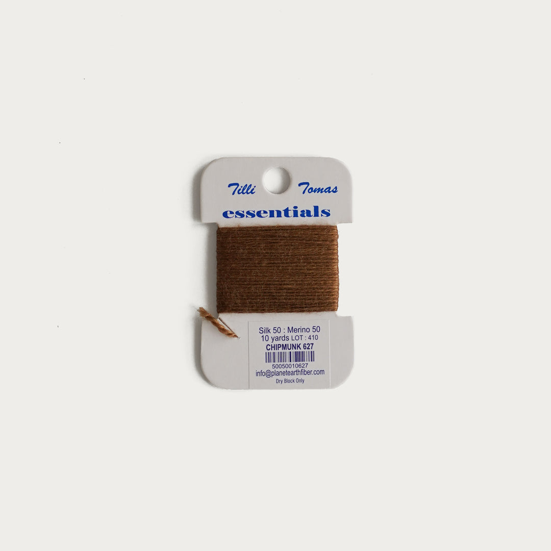 Tilli Tomas Essentials Thread Card in Chipmunk E-627 - 50% silk, 50% merino wool, perfect for 18 mesh needlepoint.