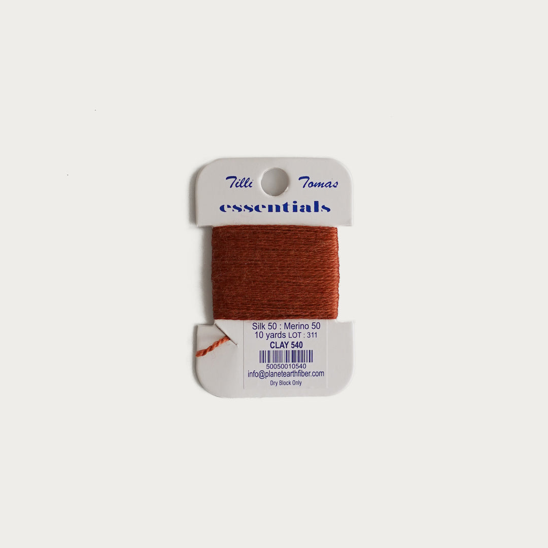 Tilli Tomas Essentials Thread Card in Clay E-540 - 50% silk, 50% merino wool, perfect for 18 mesh needlepoint.