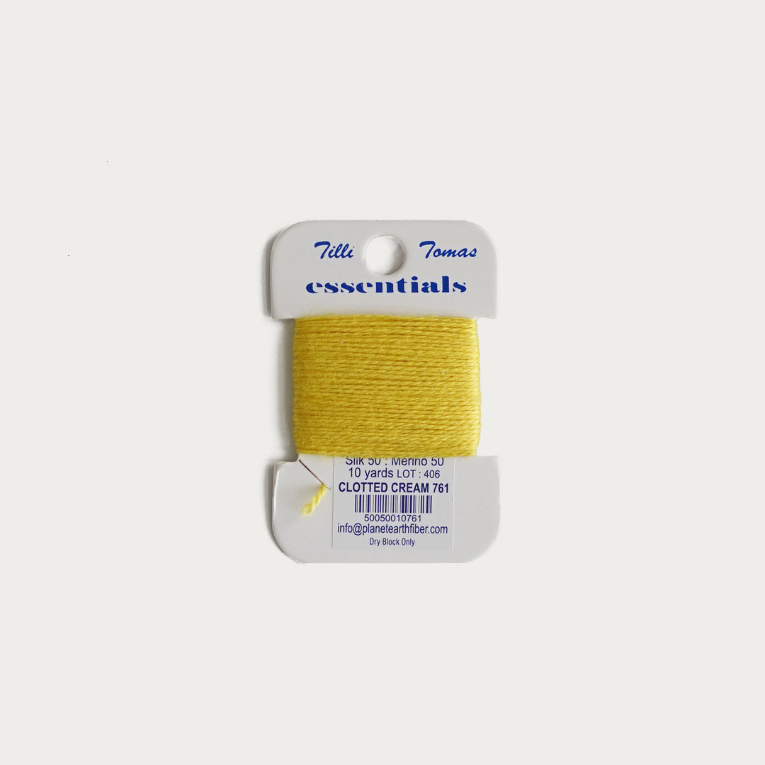 Tilli Tomas Essentials Thread Card in Clotted Cream E-761 - 50% silk, 50% merino wool, perfect for 18 mesh needlepoint.