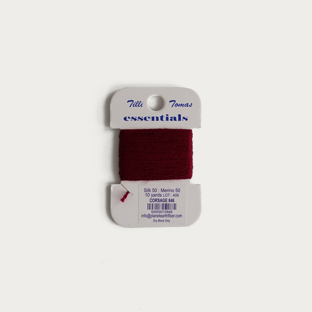 Tilli Tomas Essentials Thread Card in Corsage E-846 - 50% silk, 50% merino wool, perfect for 18 mesh needlepoint.