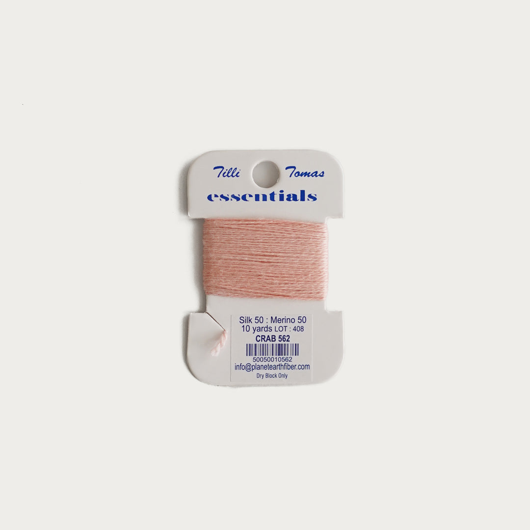 Tilli Tomas Essentials Thread Card in Crab E-562 - 50% silk, 50% merino wool, perfect for 18 mesh needlepoint.