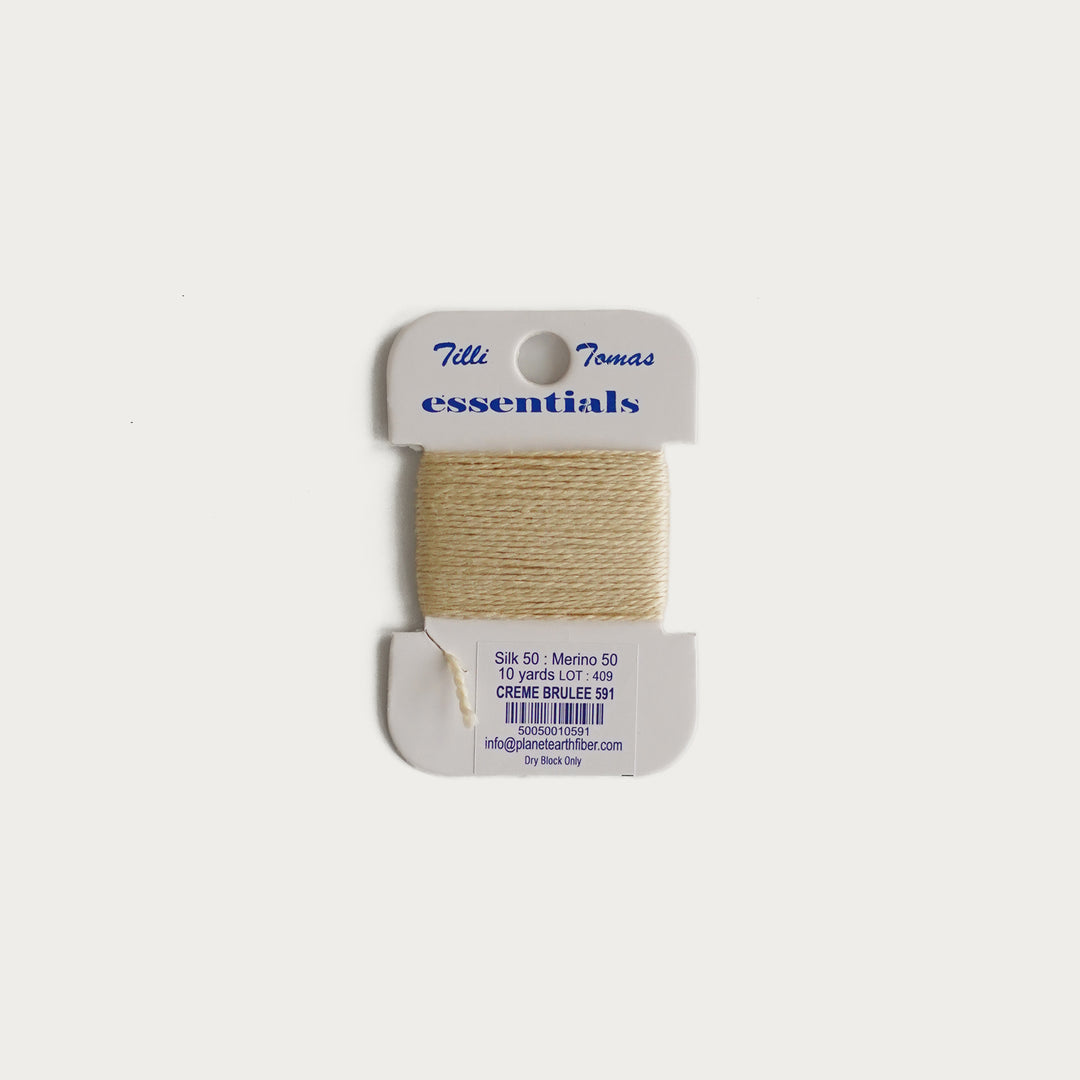 Tilli Tomas Essentials Thread Card in Creme Brulee E-591 - 50% silk, 50% merino wool, perfect for 18 mesh needlepoint.