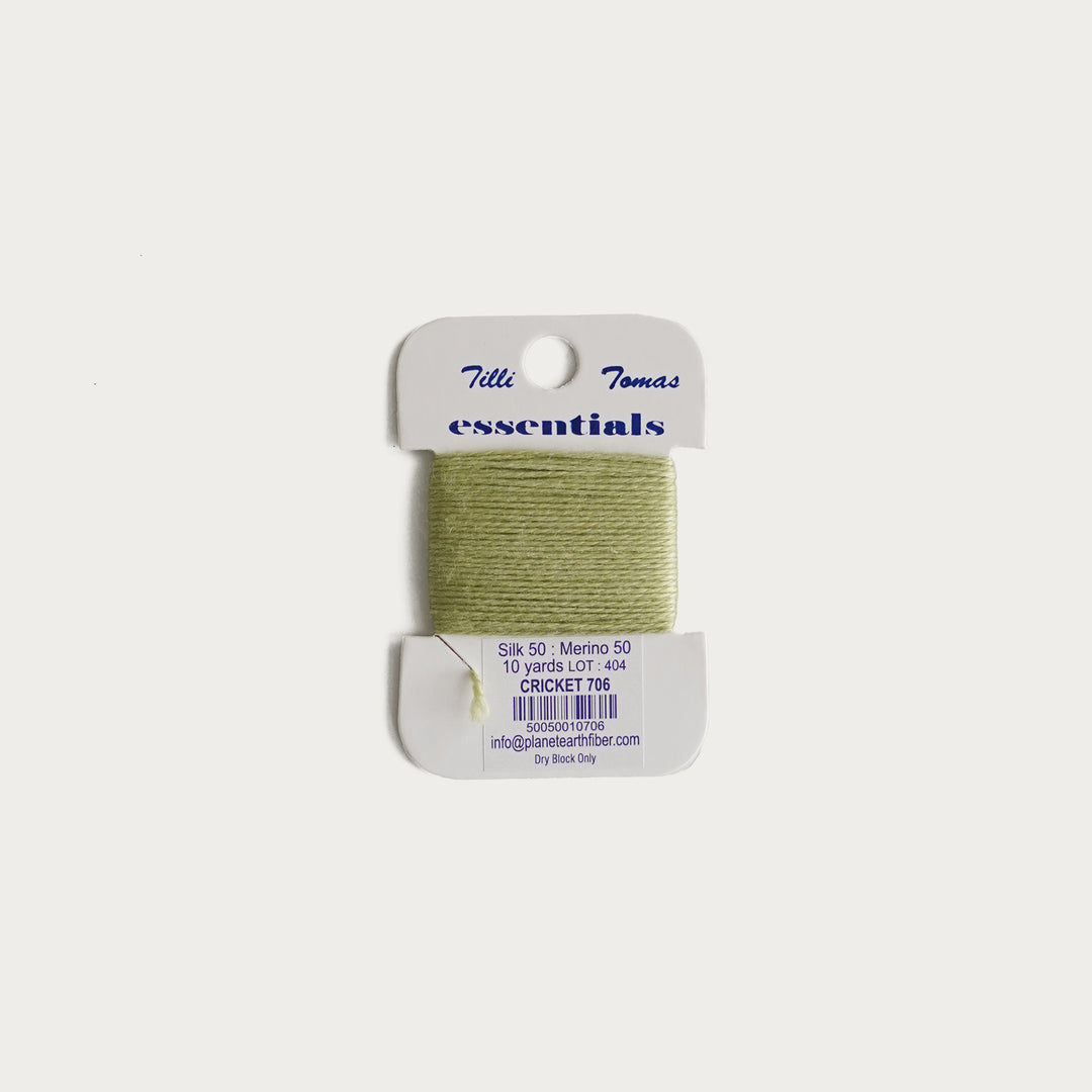 Tilli Tomas Essentials Thread Card in Cricket  E-706 - 50% silk, 50% merino wool, perfect for 18 mesh needlepoint.