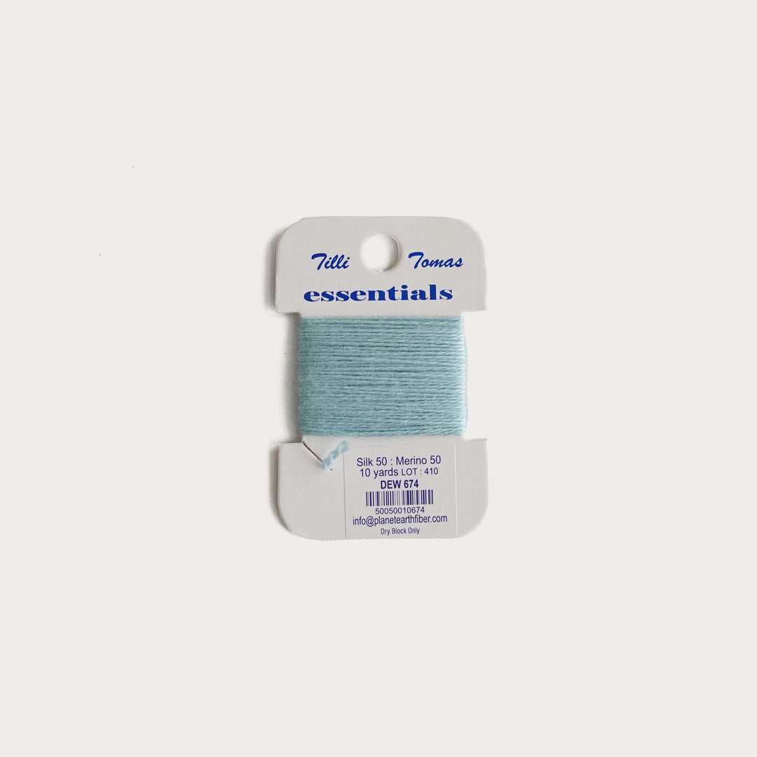 Tilli Tomas Essentials Thread Card in Dew E-674 - 50% silk, 50% merino wool, perfect for 18 mesh needlepoint.