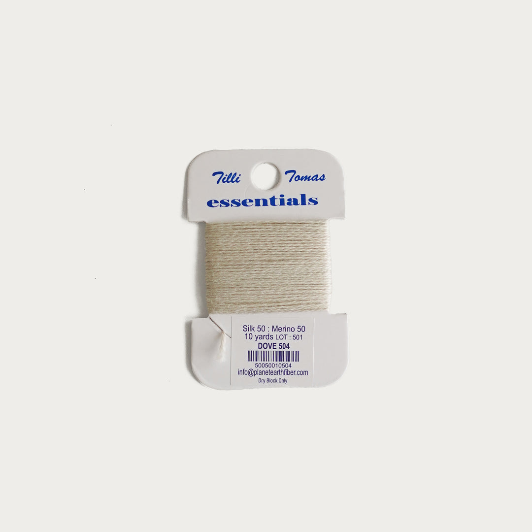 Tilli Tomas Essentials Thread Card in Dove E-504 - 50% silk, 50% merino wool, perfect for 18 mesh needlepoint.