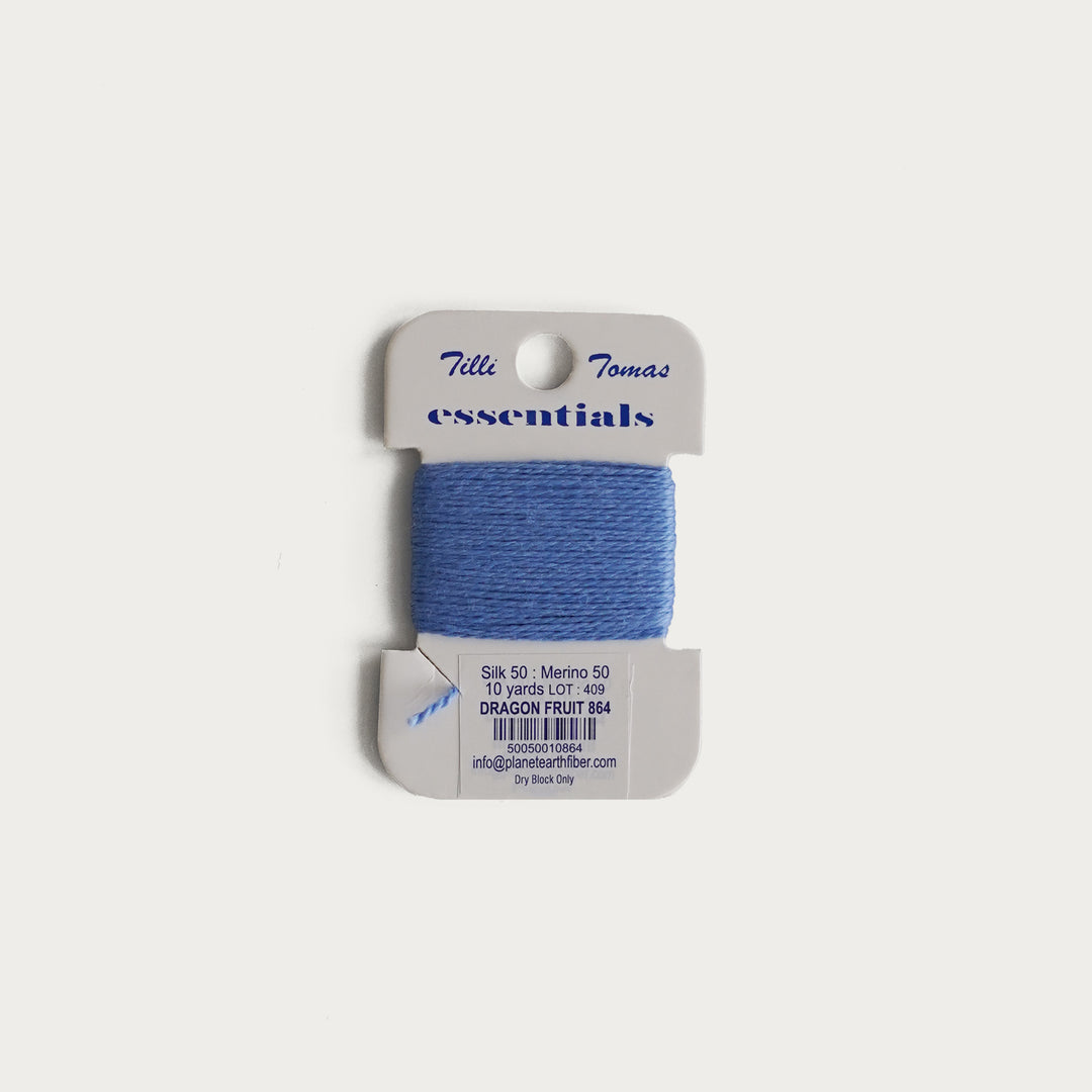 Tilli Tomas Essentials Thread Card in Dragon Fruit E-864 - 50% silk, 50% merino wool, perfect for 18 mesh needlepoint.