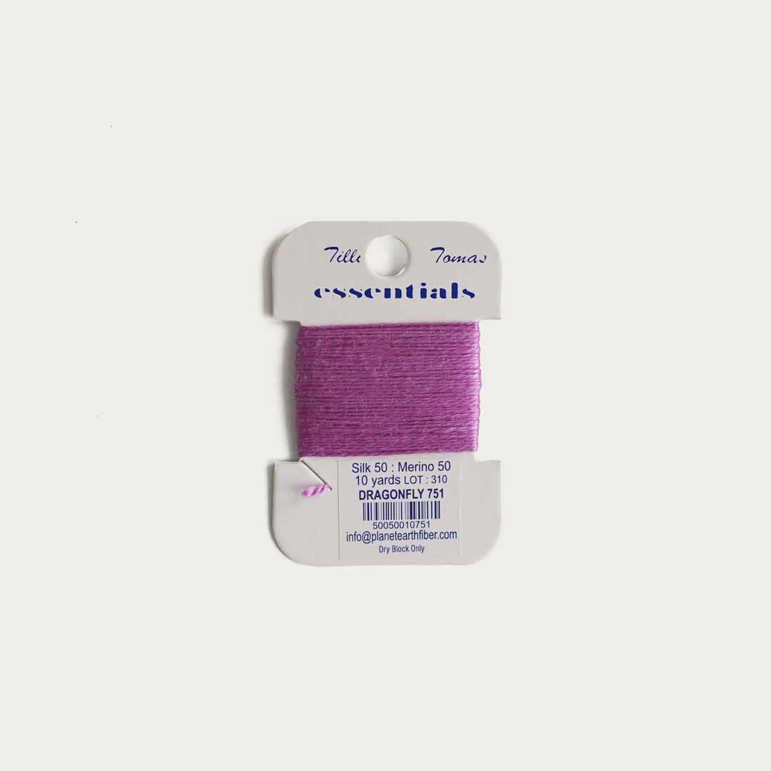 Tilli Tomas Essentials Thread Card in Dragonfly E-751 - 50% silk, 50% merino wool, perfect for 18 mesh needlepoint.