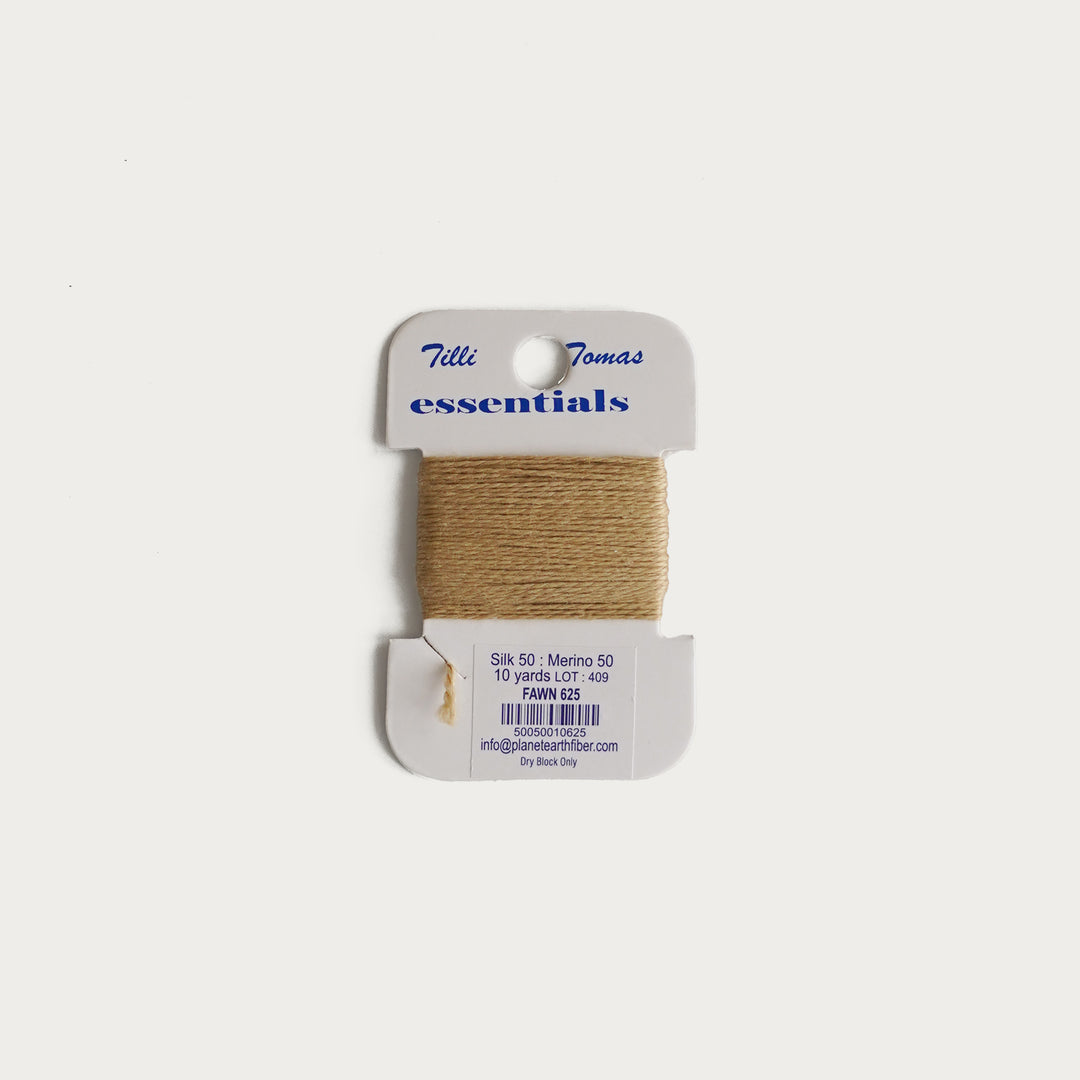 Tilli Tomas Essentials Thread Card in Fawn E-625 - 50% silk, 50% merino wool, perfect for 18 mesh needlepoint.