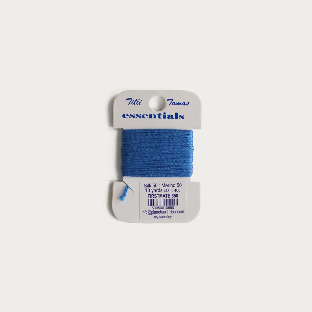 Tilli Tomas Essentials Thread Card in Firstmate E-650 - 50% silk, 50% merino wool, perfect for 18 mesh needlepoint.