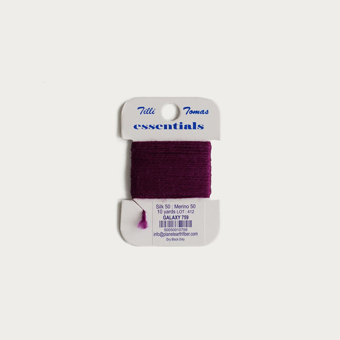 Tilli Tomas Essentials Thread Card in Galaxy E-759 - 50% silk, 50% merino wool, perfect for 18 mesh needlepoint.