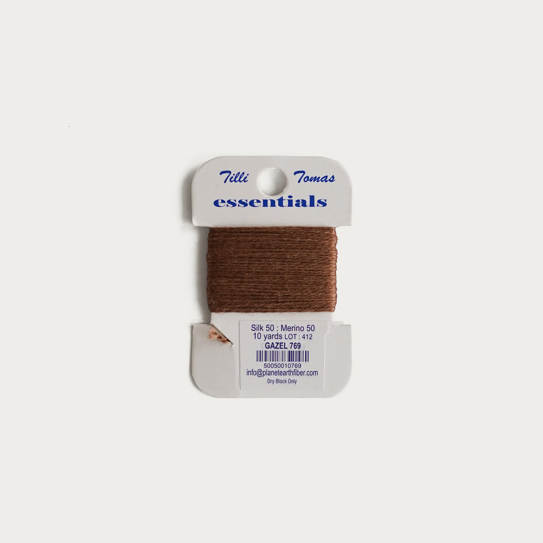 Tilli Tomas Essentials Thread Card in Gazel E-769 - 50% silk, 50% merino wool, perfect for 18 mesh needlepoint.