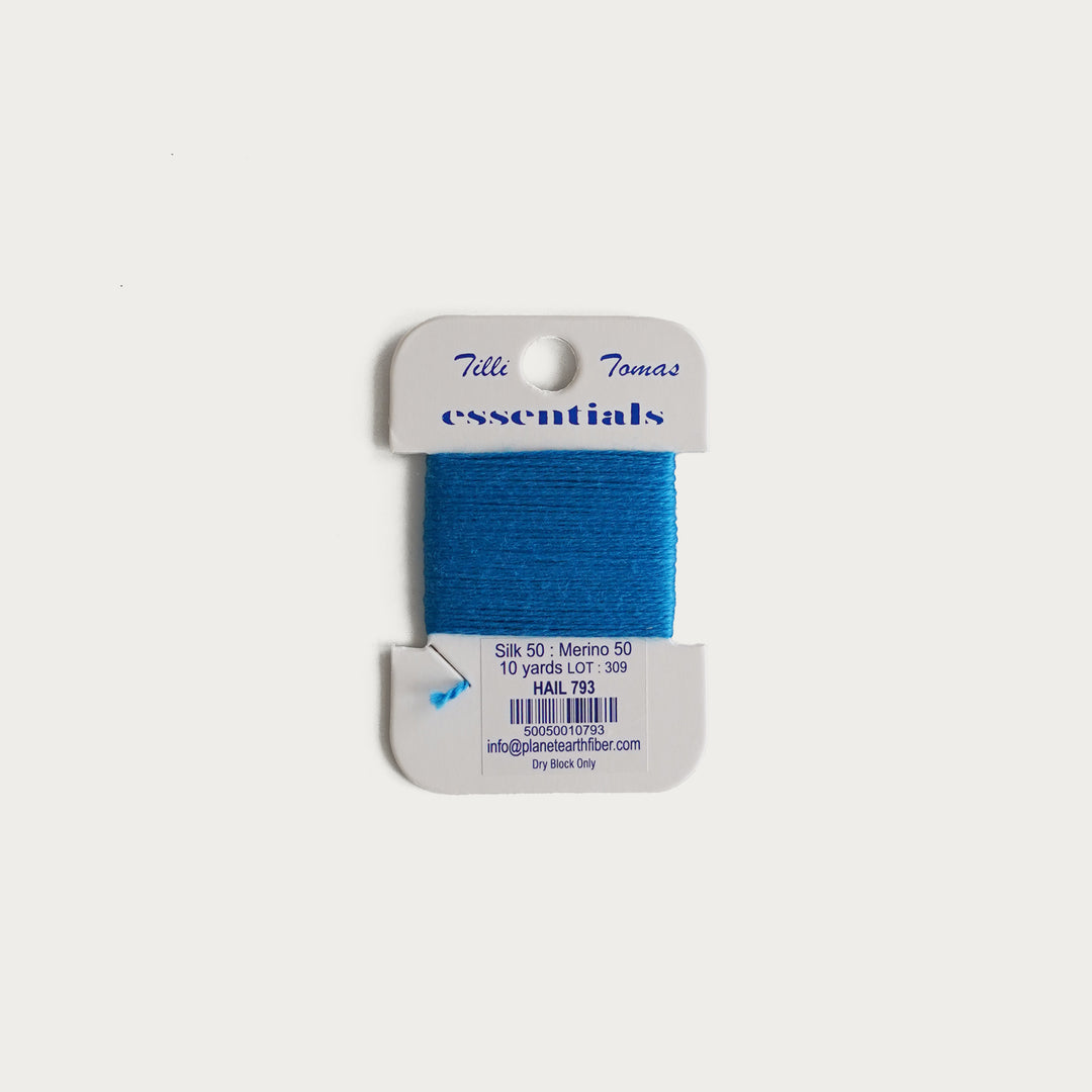 Tilli Tomas Essentials Thread Card in Hail E-793 - 50% silk, 50% merino wool, perfect for 18 mesh needlepoint.