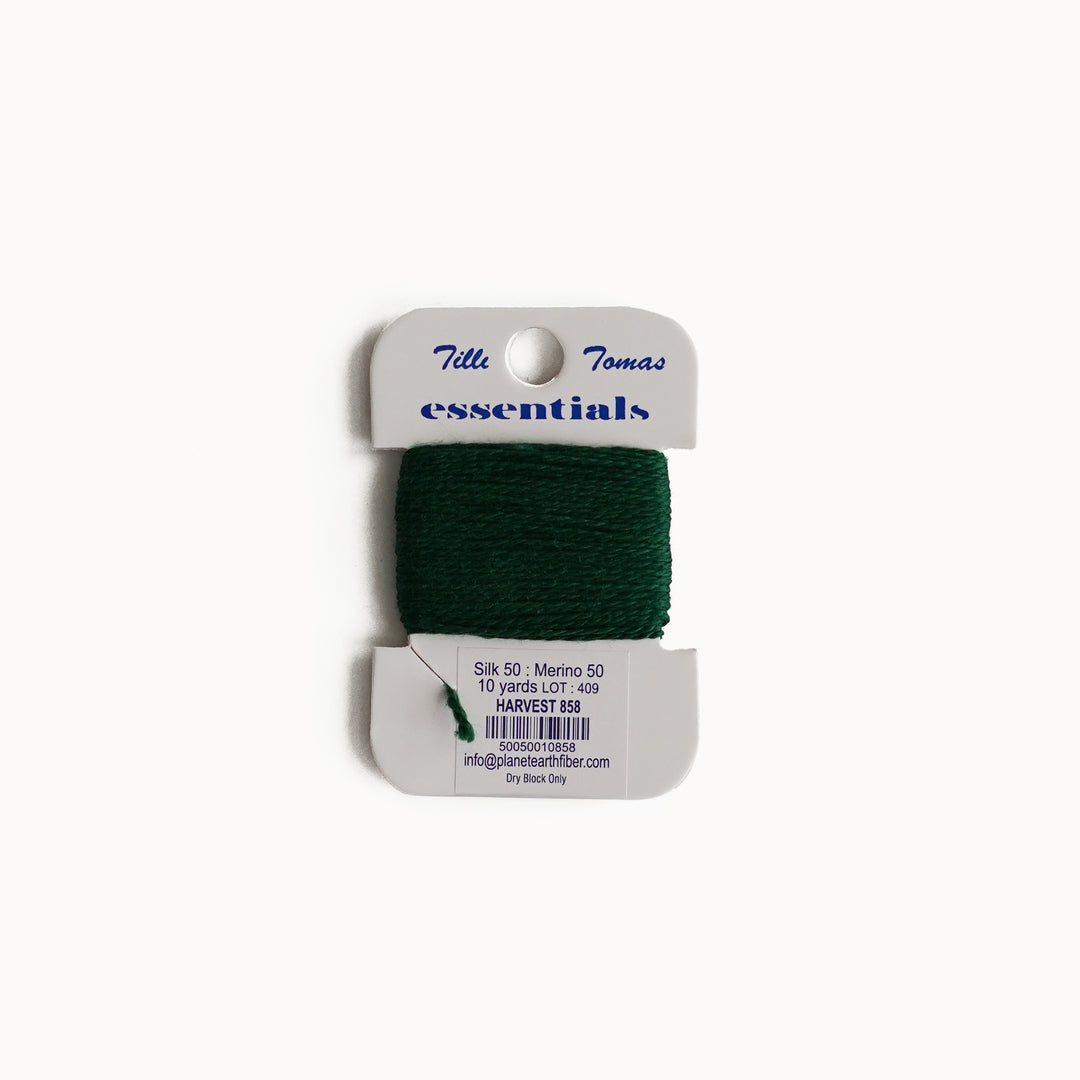 Tilli Tomas Essentials Thread Card in Harvest E-858 - 50% silk, 50% merino wool, perfect for 18 mesh needlepoint.