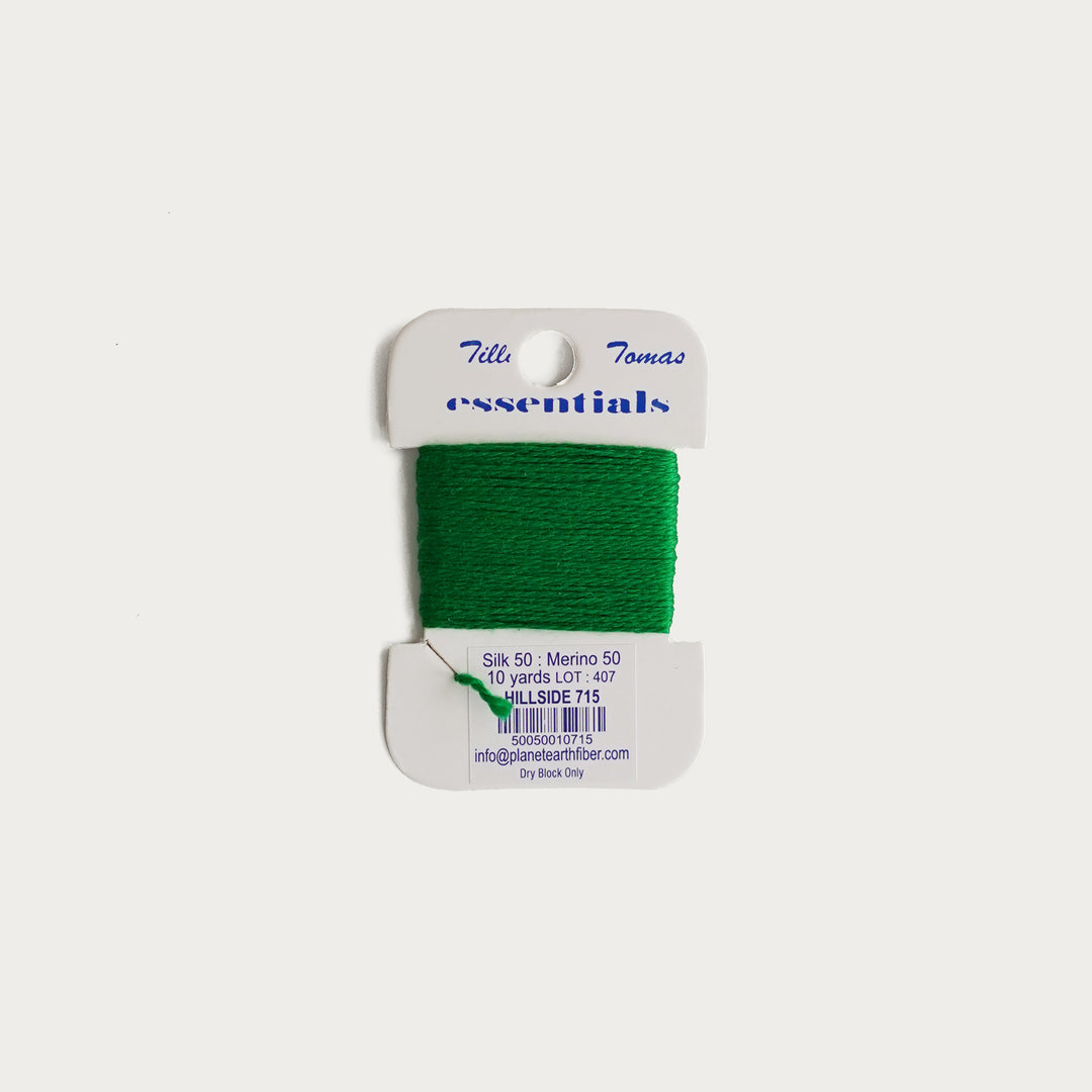 Tilli Tomas Essentials Thread Card in Hillside E-715 - 50% silk, 50% merino wool, perfect for 18 mesh needlepoint.