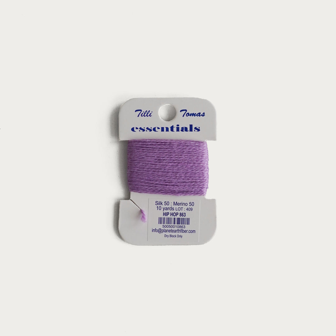 Tilli Tomas Essentials Thread Card in Hip Hop E-863 - 50% silk, 50% merino wool, perfect for 18 mesh needlepoint.