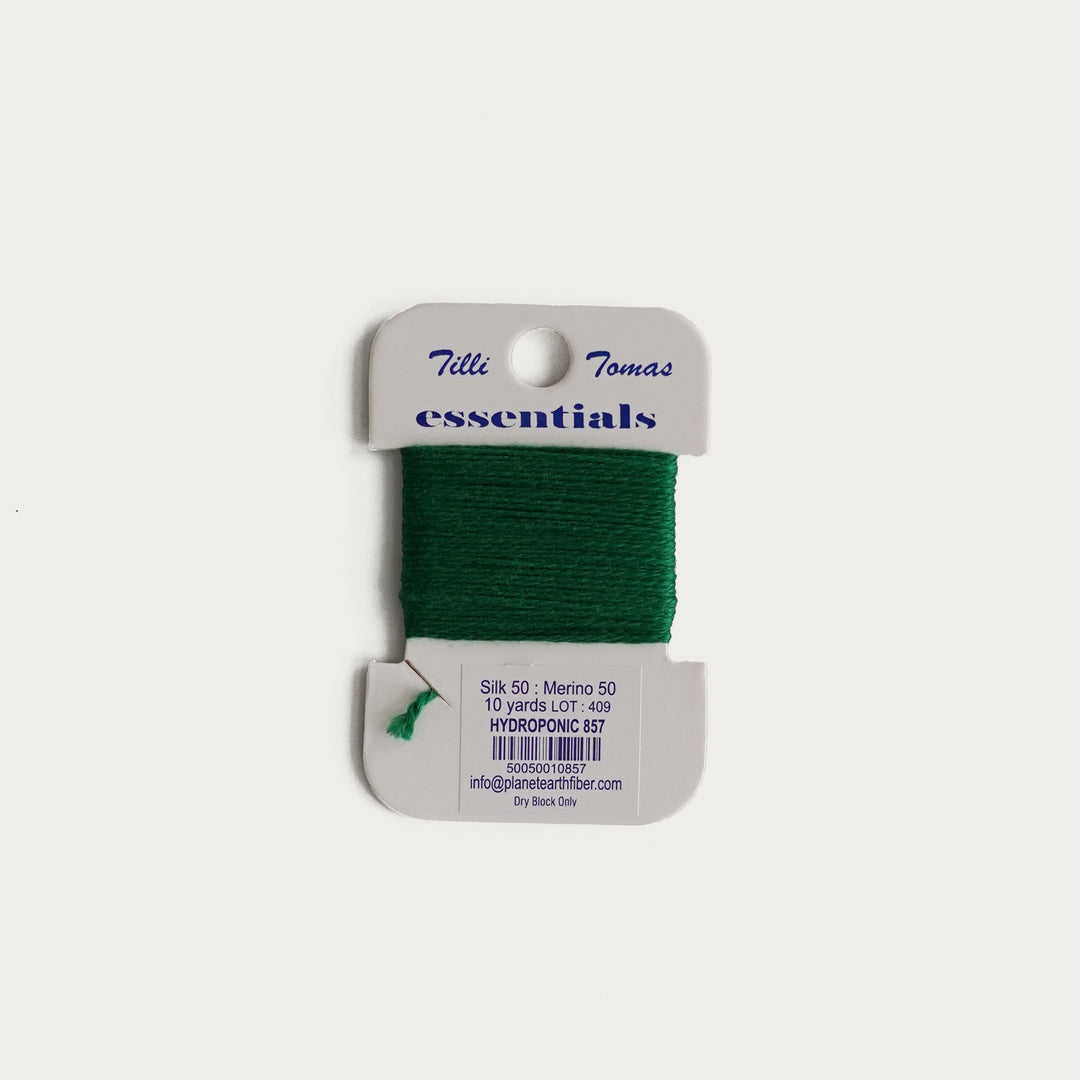 Tilli Tomas Essentials Thread Card in Hydroponic E-857 - 50% silk, 50% merino wool, perfect for 18 mesh needlepoint.