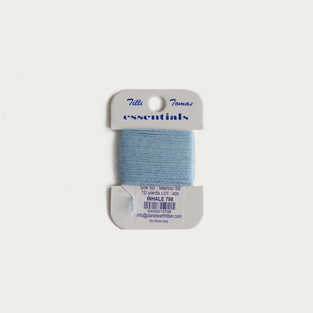 Tilli Tomas Essentials Thread Card in Inhale E-798 - 50% silk, 50% merino wool, perfect for 18 mesh needlepoint.